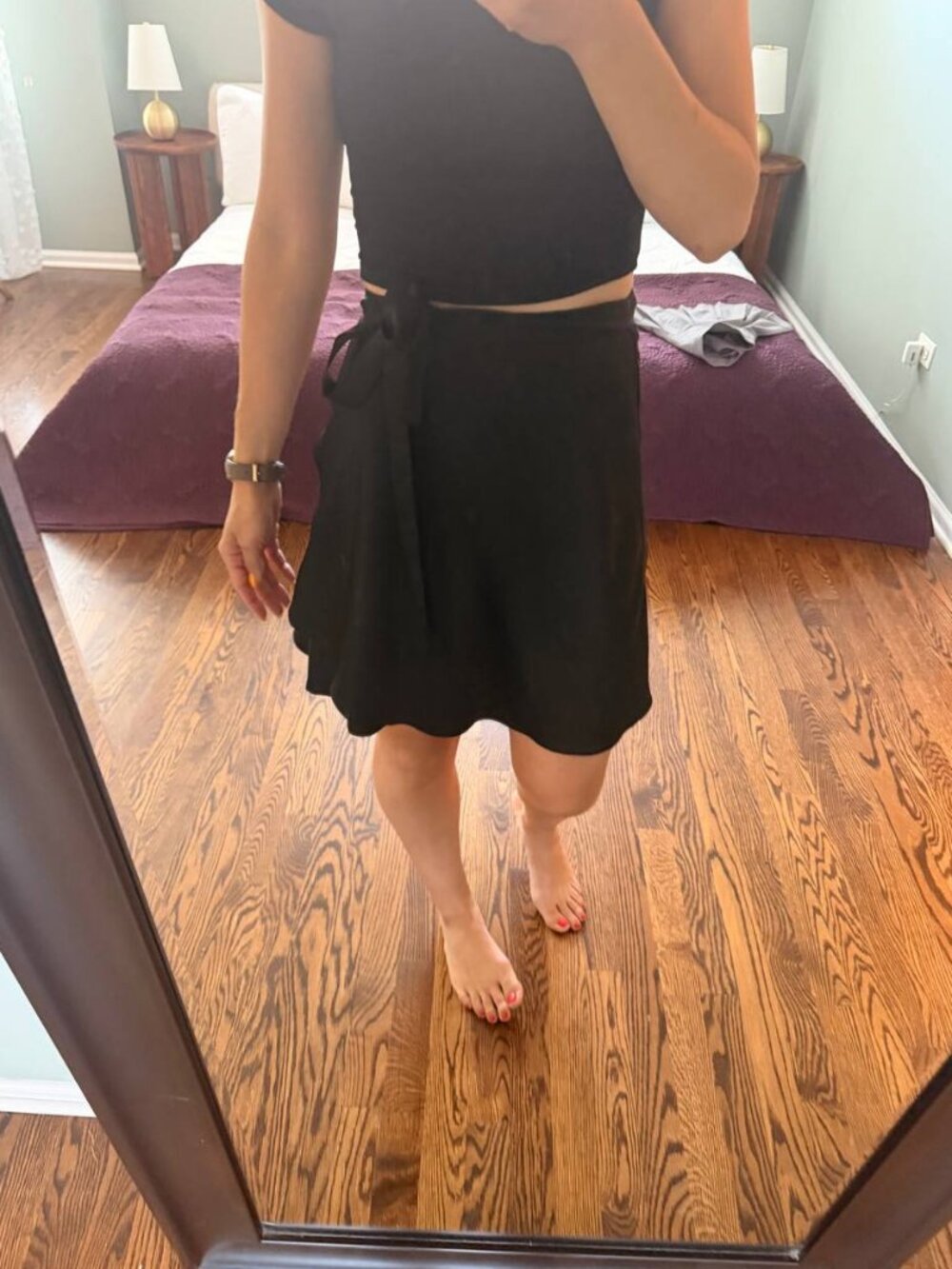 All:row Black Satin Wrap Mini Skirt